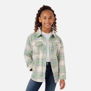 Girls Member's Mark Relaxed Fit Shacket -Green Plaid with Side Pockets